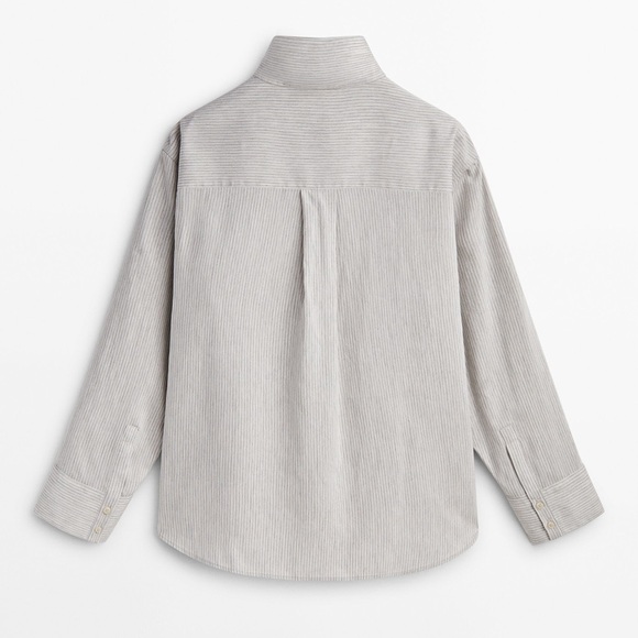 NWT. Massimo Dutti Gray Viscose/Silk Blend Striped Shirt. Size S. - Picture 8 of 12